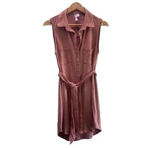 Francescas Alya Suede Mauve Shirt Dress Sleeveless Button Front Collared Sz M